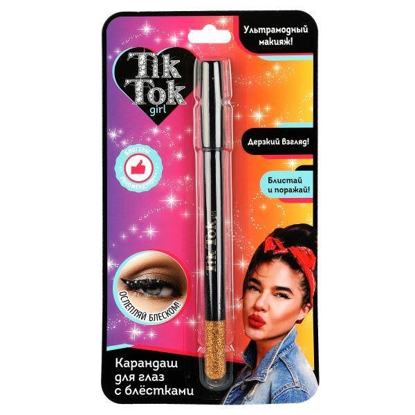 Карандаш для глаз с блестками, золотой TIK TOK GIRL в кор.48*12шт