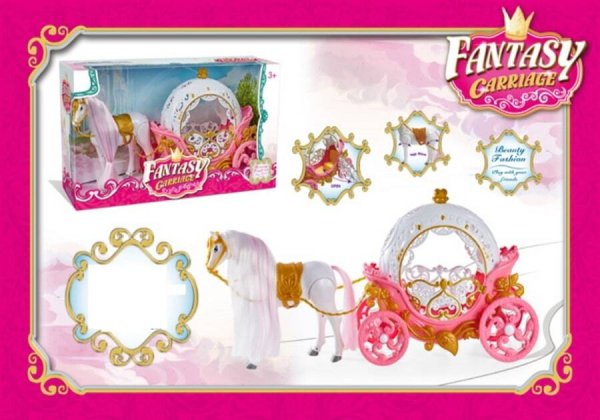 02. КАРЕТЫ, ТРАНСПОРТ ДЛЯ КУКОЛ (Рыжий Кот) Карета для куклы.Сказочная лошадь(лошадь ход.,звук,3*АА не в компл.,в кор.)(60х20х34 см)арт. 2045567