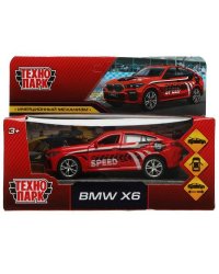 Машина металл BMW X6 СПОРТ длина 12 см, двери, багаж, инер, красный, кор. Технопарк в кор.2*36шт