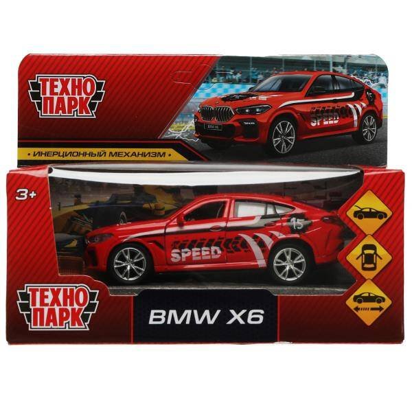 ЛЕГКОВОЙ ТРАНСПОРТ (Умка) Машина металл BMW X6 СПОРТ длина 12 см, двери, багаж, инер, красный, кор. Технопарк в кор.2*36шт