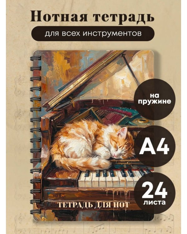 Тетрадь для нот. Сон на пианино (24 л., А4, вертикальная, навивка)