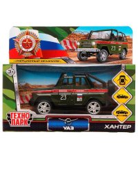 Машина металл UAZ HUNTER ВОЕННАЯ ПОЛИЦИЯ 11,5 см, двери,багаж, зеленый, кор. Технопарк в кор.2*36шт