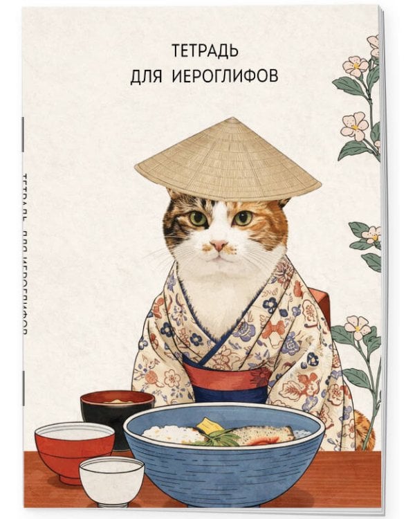 Тетрадь для иероглифов, сетка 9х9 мм. (Кот в кимоно)