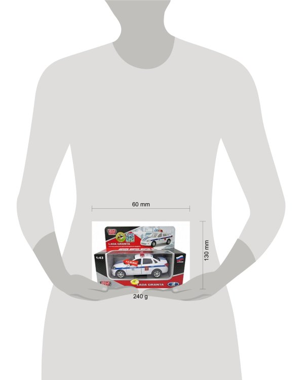 МАШИНА "ТЕХНОПАРК" МЕТАЛЛ. ИНЕРЦ. ЛАДА ГРАНТА ПОЛИЦИЯ, 1:43, СВЕТ+ЗВУК В РУСС. КОР. в кор.2*24шт