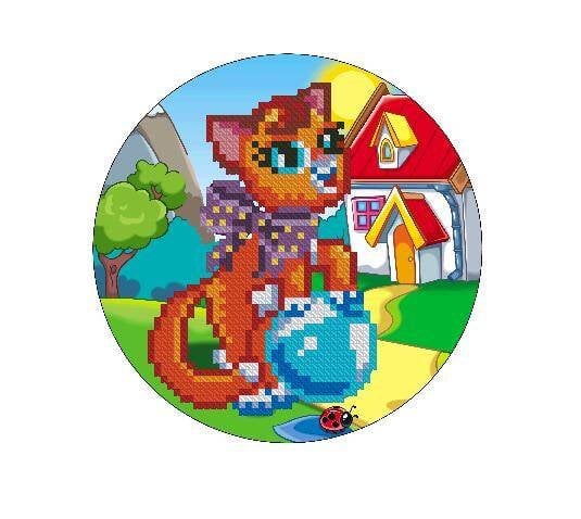 Алмаз. моз. круглая (блест), д.18 см, на картоне, с част.запол. (15цв) КРАСИВАЯ КОШЕЧКА. RDS18006