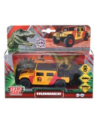 Машина металл hummer h1 пикап 12см, откр.двери, инерц. + динозавр 9см в кор. Технопарк в кор.2*24шт