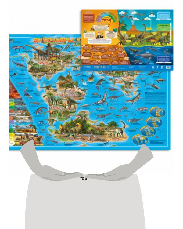 Карта 58х38 см. Динозавры. Юрский период. ЛАМ. Настольная двухсторонняя. ГЕОДОМ