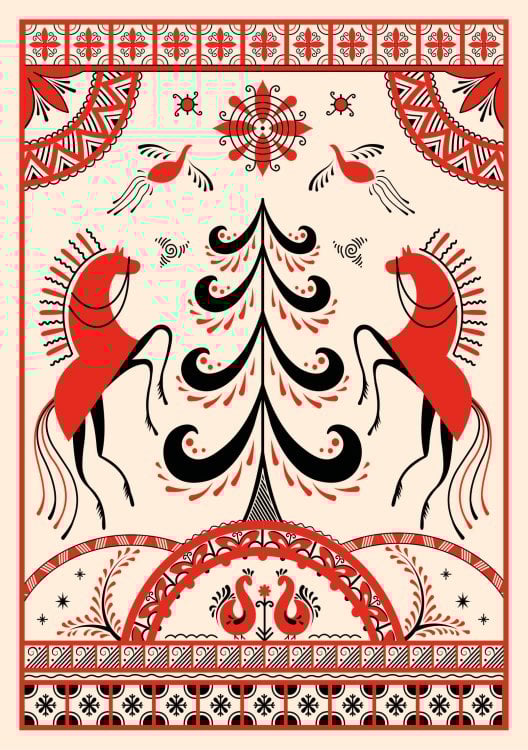 Блокнот Жили-были. Мезенская роспись «Кони» (формат А5, 144 стр., блинтовое тиснение, тонированный блок)