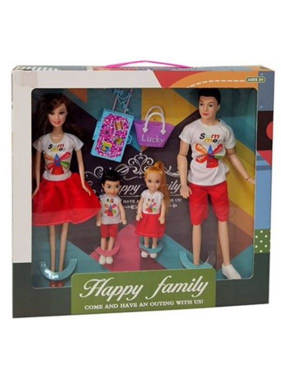 Набор кукл (29 см) "Семья"(4 куклы,сумочка,чемодан,шарнирные,в кор.) ( Арт. 2186068)