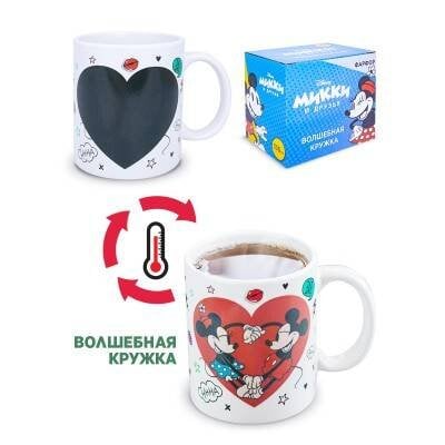 Термо-кружка Микки и Минни, "Сердце", в подарочной упаковке, 330 мл, фарфор