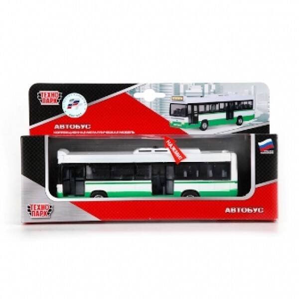 АВТОБУС РЕЙСОВЫЙ "ТЕХНОПАРК" МЕТАЛЛ. ИНЕРЦ. 16,5СМ, ОТКРЫВ. ДВЕРИ В РУСС. КОР.в кор.2*24шт