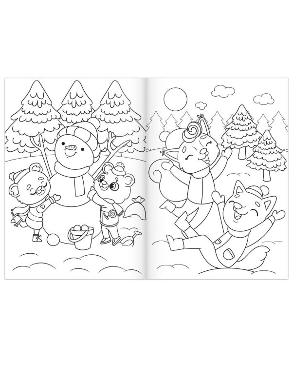 Раскраска новогодняя «Озорные зверята», 12 стр.