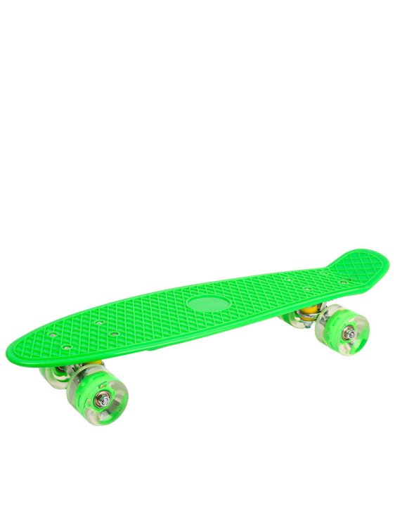 Скейтборд (56х15х10) дека пластик, основа аллюм., колеса ПУ 60мм со светом, зелёный ( Арт. M350-1sG)