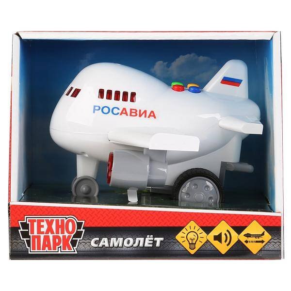 Модель на бат. свет+звук "САМОЛЕТ",длина 14,5см, пластик, инерц. в русс. кор. Технопарк в кор.2*24шт