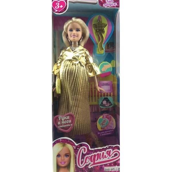 Кукла 29 см София беременная, руки и ноги сгиб, маникюр, акс, кор КАРАПУЗ в кор.24шт