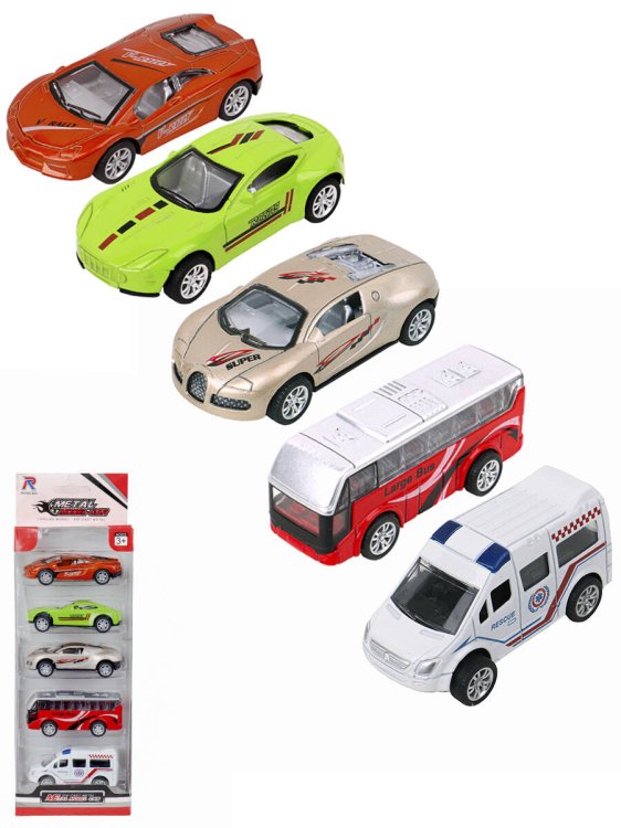 Коробка, блистер (Рыжий Кот) Набор металл. машинок 6 см "ГОРОДСКОЙ ТРАНСПОРТ" (5 шт,в коробке,микс) (арт. 1673039)