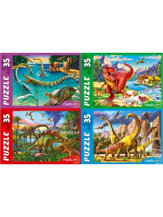 25. 35 ЭЛЕМЕНТОВ (поле - 18х13 см, коробка - 6,5х9х2,5 см, 4 дизайна по 8 шт. в боксе) (Рыжий Кот) ПАЗЛЫ 35 элементов. МИР ДИНОЗАВРОВ №27 (Арт. П35-4689) кратно 32