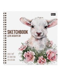 MyArt. СКЕТЧБУК для АКВАРЕЛИ на гребне. ЯГНЁНОК В РОЗАХ
