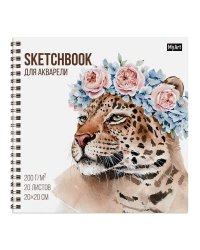 MyArt. СКЕТЧБУК для АКВАРЕЛИ на гребне. ЛЕОПАРД В ВЕНКЕ