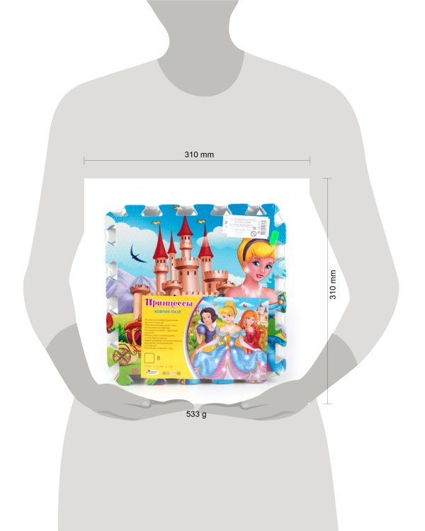 КОВРИК-ПАЗЛ "ИГРАЕМ ВМЕСТЕ" "ПРИНЦЕССЫ" 8 СЕГМЕНТОВ, КАЖДЫЙ 31.5*31.5СМ В ПАК. в кор.12шт