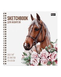 MyArt. СКЕТЧБУК для АКВАРЕЛИ на гребне. ЛОШАДЬ В ЦВЕТАХ