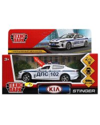 Машина металл свет-звук KIA STINGER ПОЛИЦИЯ 12 см, двер, баг,ин, белый, кор. Технопарк в кор.2*36шт