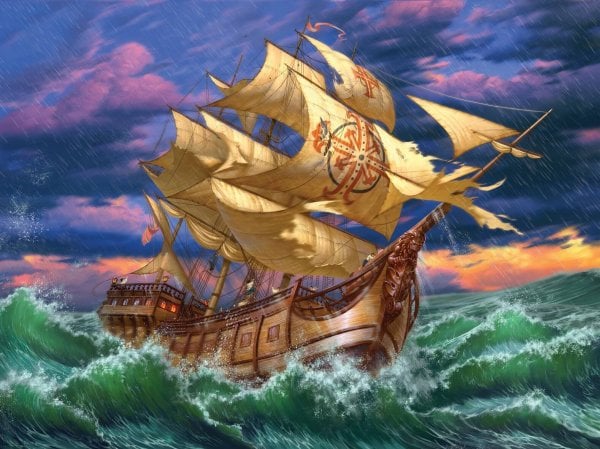 Алмаз. мозаика (класс.)30х40см,без подр.,с част.зап.(16 цв.)Корабль в волнующемся море (Арт. ACG077)