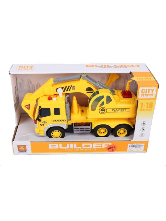 Машинка инерционная.Экскаватор.      (32х11,5х18,5 см)(свет,звук,3*AG13 в компл.,в кор.) (1601655)