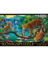 26. Konigspuzzle. ПАЗЛЫ 1000 элементов. ФK1000-6634 ЛЕОПАРДЫ У ВОДОПАДА