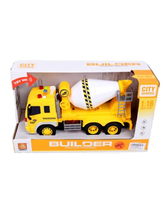 Машинка инерционная.Бетономешалка (32х11,5х18,5 см)(свет,звук,3*AG13 в компл.,в кор.) (Арт. 1601654)