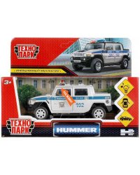 Машина металл свет-звук HUMMER H2 PICKUP ПОЛИЦИЯ 12 см, двери, багажн, кор. Технопарк в кор.2*36шт