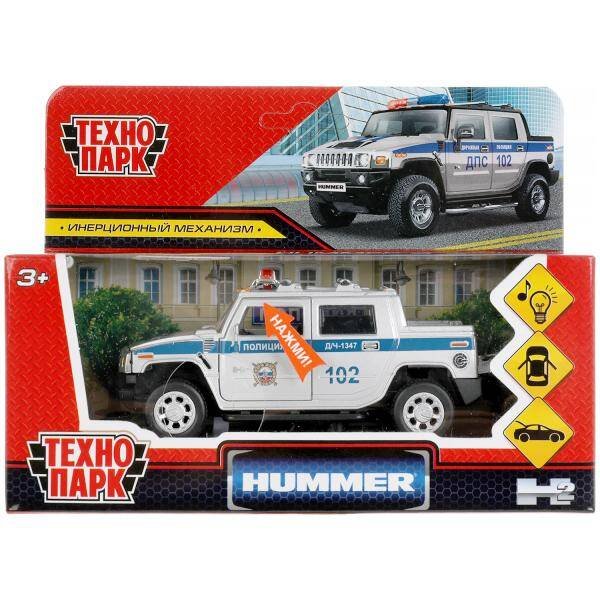 Машина металл свет-звук HUMMER H2 PICKUP ПОЛИЦИЯ 12 см, двери, багажн, кор. Технопарк в кор.2*36шт