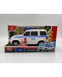 Машина пластик свет-звук УАЗ ПАТРИОТ ПОЛИЦИЯ 22 см, багаж, 2 кн, инерц, кор. Технопарк в кор.2*18шт