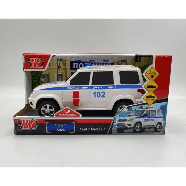 Машина пластик свет-звук УАЗ ПАТРИОТ ПОЛИЦИЯ 22 см, багаж, 2 кн, инерц, кор. Технопарк в кор.2*18шт