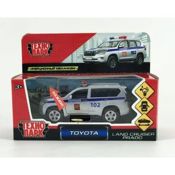 Машина металл свет-звук "TOYOTA PRADO ПОЛИЦИЯ"12см, откр. двери,инерц. в кор. Технопарк в кор.2*36шт