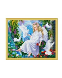 Алмаз. мозаика (класс) 40х50 см, с подр.,с част. заполн.(20 цв.) АНГЕЛОЧЕК И ГОЛУБИ (ACD5007)
