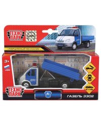 Машина металл ГАЗЕЛЬ 3302 САМОСВАЛ ПОЛИЦИЯ, 12 см, дв., баг., инерц., кор. Технопарк в кор.2*24шт
