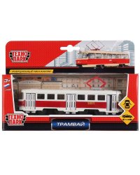 Модель металл Трамвай 16,5см, инерц., открыв. двери в русс. кор. Технопарк в кор.2*24шт