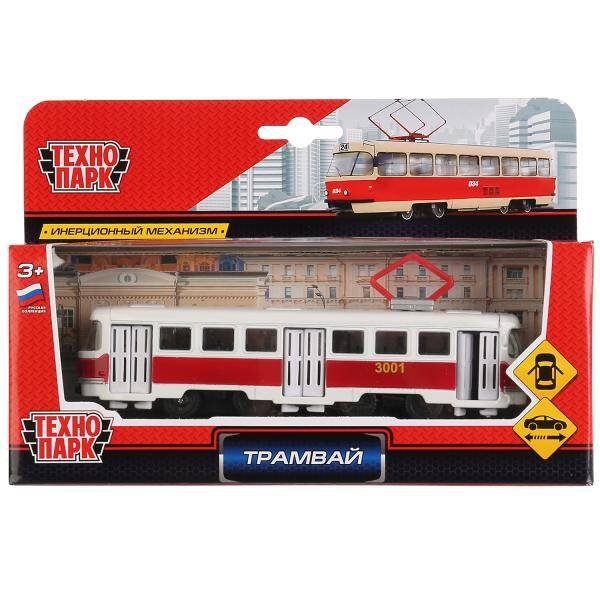 Модель металл Трамвай 16,5см, инерц., открыв. двери в русс. кор. Технопарк в кор.2*24шт