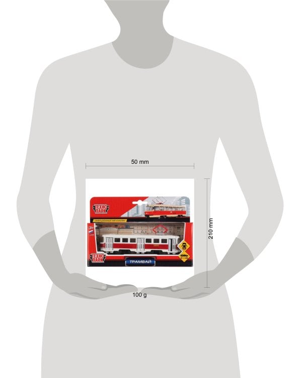 Модель металл Трамвай 16,5см, инерц., открыв. двери в русс. кор. Технопарк в кор.2*24шт