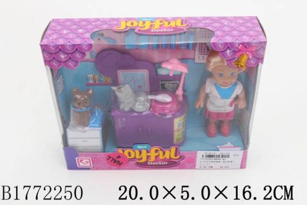 МИНИ-КУКЛЫ В НАБОРЕ (Рыжий Кот) Мини-кукла в наборе (20х5х16,2 см) "Маша-ветврач" (аксесс., питомцы) в коробке (Арт. 1772250)