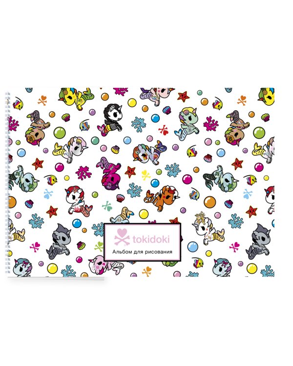 Вселенная tokidoki. Единорожки. Альбом для рисования (формат А4, офсет 160 гр., 50 страниц, евроспираль, с заданиями)