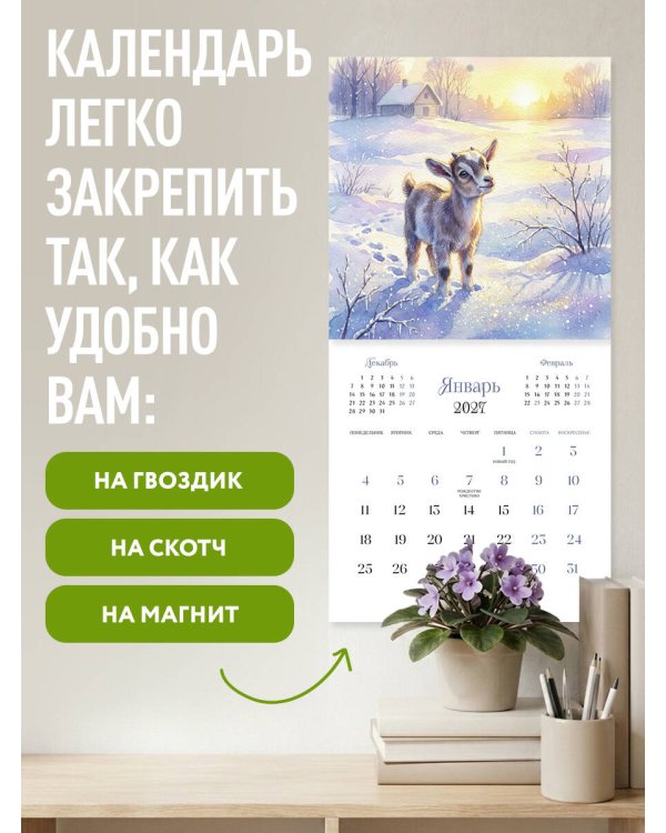 Солнечные луга и душевные козы. Календарь настенный на 2027 год (300х300)