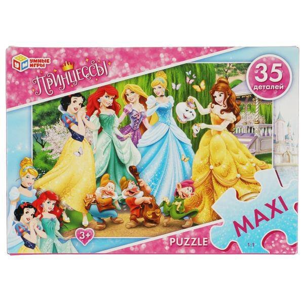ПАЗЛЫ в коробке 35 деталей большие (Умка) Принцессы. Макси-пазлы в коробке. Пазл 35 деталей. 180х127х35мм. Умные игры в кор.24шт