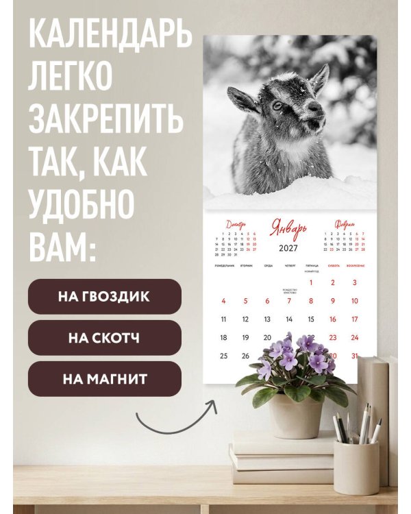 Дополнительное изображение книги «Уютные хранители счастья. Год огненной козы/овцы. Календарь настенный на 2027 год (300х300 мм)»