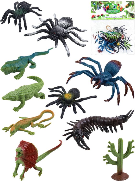 Наборы животных (Рыжий Кот) Насекомые в наборе (пауки, ящерицы в пакете) (11 фигур) 21,5х25,0 см ( Арт. 2094187)