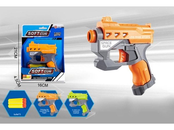 Бластер"Космический выстрел"(21х16х4,5 см) (3 софт-патрона, цвет микс,в пакете) ( Арт. 2206044)