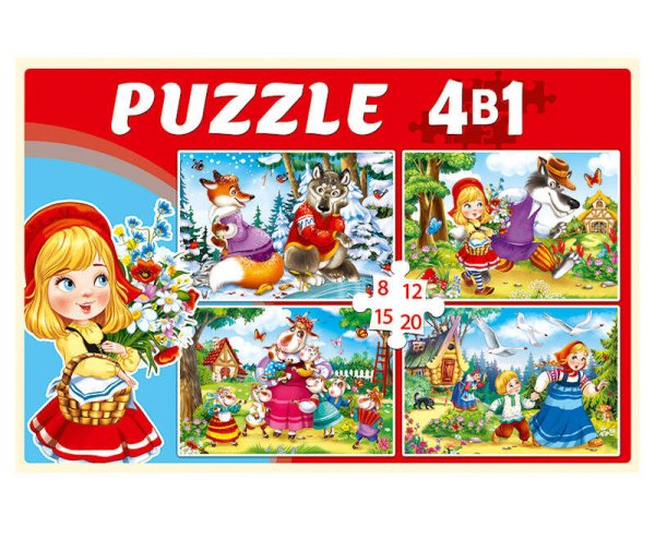13. ПАЗЛЫ (4 в 1) (8, 12, 15, 20 эл.) (Рыжий Кот) ПАЗЛЫ 4 в 1. СКАЗКИ ИЗ ДЕТСТВА (8, 12, 15, 20 эл.) (Арт. П-6106)