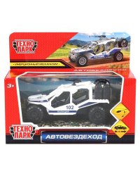 Машина металл автовездеход ПОЛИЦИЯ 12 см, пулемет, инерц, белый, в кор. Технопарк в кор.2*36шт