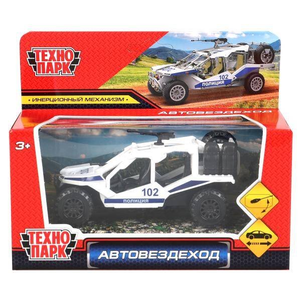 Вне серии (Умка) Машина металл автовездеход ПОЛИЦИЯ 12 см, пулемет, инерц, белый, в кор. Технопарк в кор.2*36шт